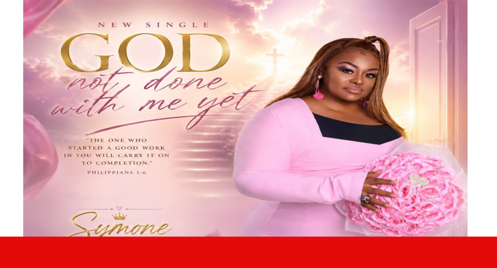 "GOD IS NOT DONE WITH ME" - THE SONG TOUCHING HEARTS This is not polished perfection. It is raw honesty wrapped in melody. The track speaks to the tired, the broken, the ones who feel forgotten mid-process. It is for the person who is been quietly wondering, "is the it?". Symone's vocals carry the weight of that alter encounter-vulnerable, faith filled, and unshakeably hopeful. The massage is simple but seismic: Your story is not over. God still writing